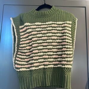 Christina Olive and Cream Striped Sweater Vest